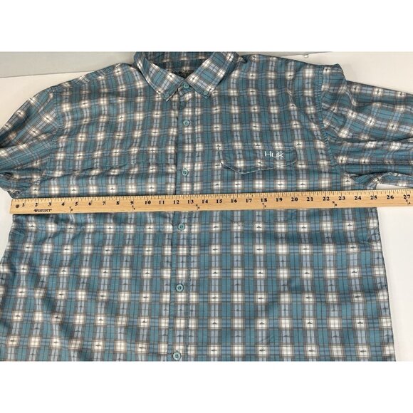 HUK Tide Point Woven Fishing Shirt Men’s XL Vented Blue Plaid Performance - Picture 13 of 15